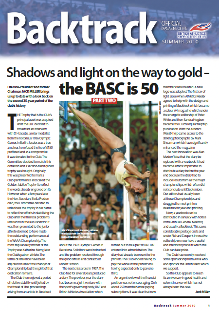 Backtrack magazine for BASC British Athletics Supporters Club Summer 2010